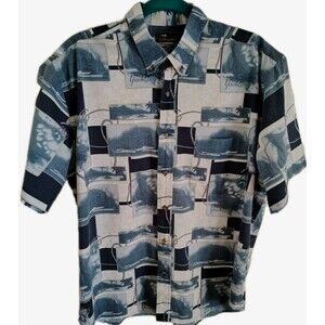 Cafe Luna Men's Shirt Sz L 42/44 Button Down Yacht Print 100% Cotton